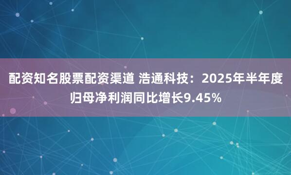 配资知名股票配资渠道 浩通科技：2025年半年度归母净利润同比增长9.45%